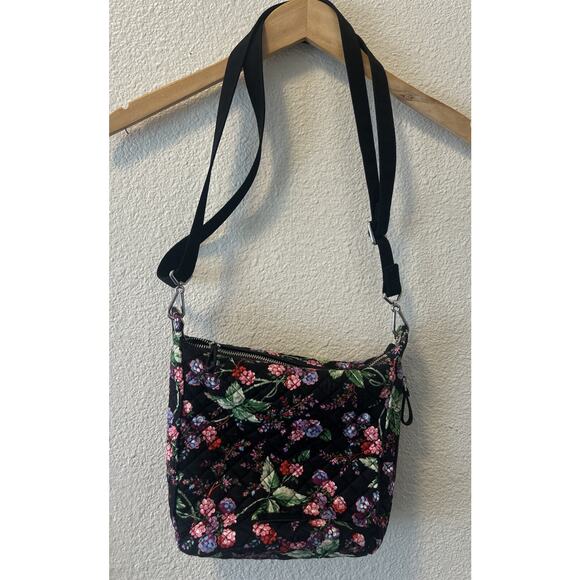 Vera Bradley Purse Crossbody Hipster Winter Berry Adjustable Pocket Black Purple - Picture 3 of 13